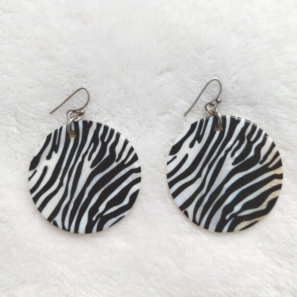 Vintage Zebra Print Earrings with Pearl-Back Detail